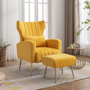 Divano moderno sedie per soggiorno in velluto blu tessuto morbido cuscino schienale alto Casual divano singolo persona con poggiapiedi - Product Image 3