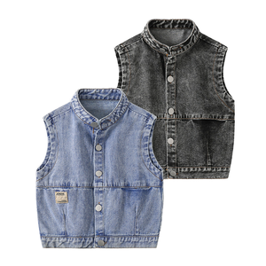 2024 automne garçons décontracté élégant Denim gilet Streetwear Cardigan <span class=keywords><strong>veste</strong></span> col montant <span class=keywords><strong>sans</strong></span> manches Design à la mode <span class=keywords><strong>en</strong></span> gros - Product Image 6