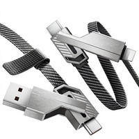 [Amélioré] Câble USB-A/C 4-en-1 45W 3FT pour charge rapide et transfert de données, conducteur en cuivre pur, nylon tressé plat, iPhone iPad