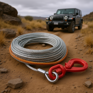 สายเคเบิ้ลวินซ์ 3/8 นิ้ว x 50 ฟุต สายเหล็กชุบสังกะสีพร้อมตะขอหมุนได้ สำหรับรถ SUV ออฟโรด - Product Image 2