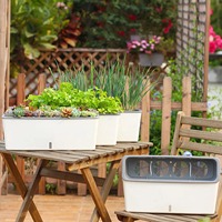 Jardinière rectangulaire moderne auto-arrosante avec corde en coton, pot de fleurs en plastique durable pour balcon, potager, jardin, pépinière