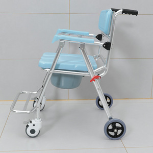 Chaise de toilette pliante en alliage d'aluminium avec roulettes pour personnes âgées et femmes enceintes, utilisation au lit ou sous la douche, capacité de charge de 150 kg - Product Image 2