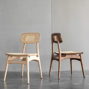 Silla de comedor de madera de fresno nórdico YIPJ, silla de mimbre para el hogar, diseño retro de ocio, restaurante, respaldo de hotel, sillas de comedor