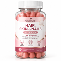 Gummies à la biotine pour cheveux, peau et ongles, marque privée, 80 unités, saveur fraise, fabricant OEM ODM