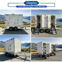 Remorque WC portable commerciale à 2 postes, blanche, double essieu, avec lavabo et armoire miroir, pour la location événementielle, rentabilité élevée