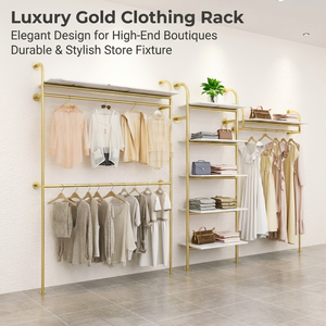 Porte-vêtements mural en métal doré de luxe léger, idéal pour les boutiques de vêtements - Product Image 2
