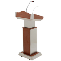 Podio Digital Multimedia Ajustable de Metal y Madera, Podio para Conferencias Escolares, Podio Móvil con Ruedas