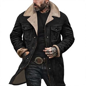Chaqueta de hombre con forro de sherpa, imitación de cuero, estilo vintage vaquero, con cremallera, tipo bomber, cuello de felpa, ropa exterior informal de invierno. - Product Image 1
