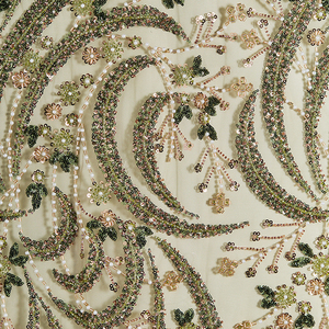 تصميم جديد لأقمشة الدانتيل الثقيل المطرزة للعرائس، أقمشة الأورجانزا البوليستر، دانتيل مطرز بالخرز الذهبي، قماش دانتيل للزفاف متعدد الألوان - Product Image 4