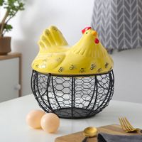Eiermandje van blauw roze rotan, keramiek, metaaldraad, milieuvriendelijk, modern huisdecor, kipvormig, fruitmand, keukenopbergbak