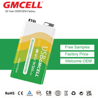 Baterai Isi Ulang USB 9V Grosir, Baterai Alkaline 9V 6LR61 Persegi Panjang Seng Karbon 6F22 untuk Alarm Asap