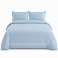 Parure de lit brodée bleu calme pour chambre d'amis et location de vacances avec bordure de taie d'oreiller à motif chaîne