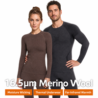 Ensemble de sous-vêtements thermiques en laine mérinos 2 pièces, respirant et anti-humidité, pour le froid - Vente en gros