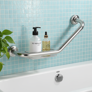 135° Eco-Friendly Anti-Slip Safety Brushed Chrome Wall-Mounted Bathroom Grab Bar L Shape Stainless Towel <b>Rail</b> with Soap Dish - Product Image 2