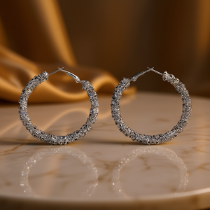 Orecchini a Cerchio E4162 in Argento 925 Nero e Oro con Cristalli e Strass, Gioielli di Lusso da Donna per Feste - Product Image 2