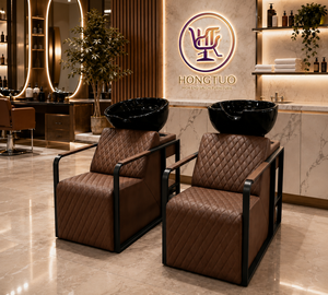 Sillón de Lavado de Cabello Moderno y de Lujo, Semi-Reclinable, con Lavabo Profundo de Cerámica para Salón de Belleza y Barbería - Product Image 1