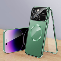 Grande fenêtre double face magnétique étui de téléphone en verre pour iphone 15 14 pour iphone 15 pro max protecteur d'écran en verre avec étui