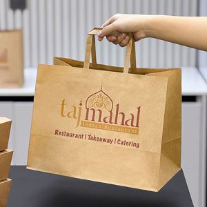 Sac en papier kraft brun avec poignées, emballage alimentaire à emporter pour la restauration, personnalisable avec logo, écologique et biodégradable - Product Image 6
