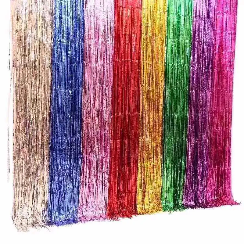 2 m Múltipla Tamanho Muitas Cores Metallic Tinsel Foil Fringe Porta Cortinas para o Partido Foto Cenário