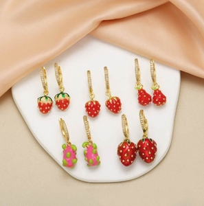 Esmalte fresa/<span class=keywords><strong>tortuga</strong></span> pendientes <span class=keywords><strong>de</strong></span> aro rojo chapado en oro CZ micro pavimentado cereza/Estrella/Corazón aros <span class=keywords><strong>de</strong></span> oreja joyería al por mayor - Product Image 2
