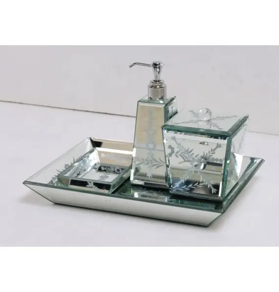 Современная зеркальная мебель для ванной комнаты с серебряным зеркалом, простые наборы ручной работы для ванной комнаты, лоток, коробка для салфеток, бутылка для лосьона