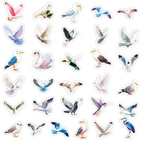 56 autocollants en vinyle imperméables à l'eau, motif mouette de dessin animé, oiseaux volants, oiseaux blancs d'océan, style graffiti, pour décoration sur le thème des animaux