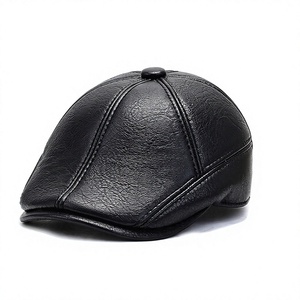 Casquette plate en cuir PU noir avec protège-oreilles, style anglais, chapeau d'hiver décontracté unisexe pour adultes 56-58CM - Product Image 5