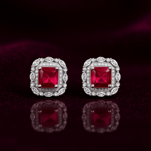E2472 ต่างหูพลอยสีแดงทรงเจ้าหญิง ตัดเพชร รูปทรงเรขาคณิต เครื่องประดับชั้นดีสำหรับผู้หญิง - Product Image 2