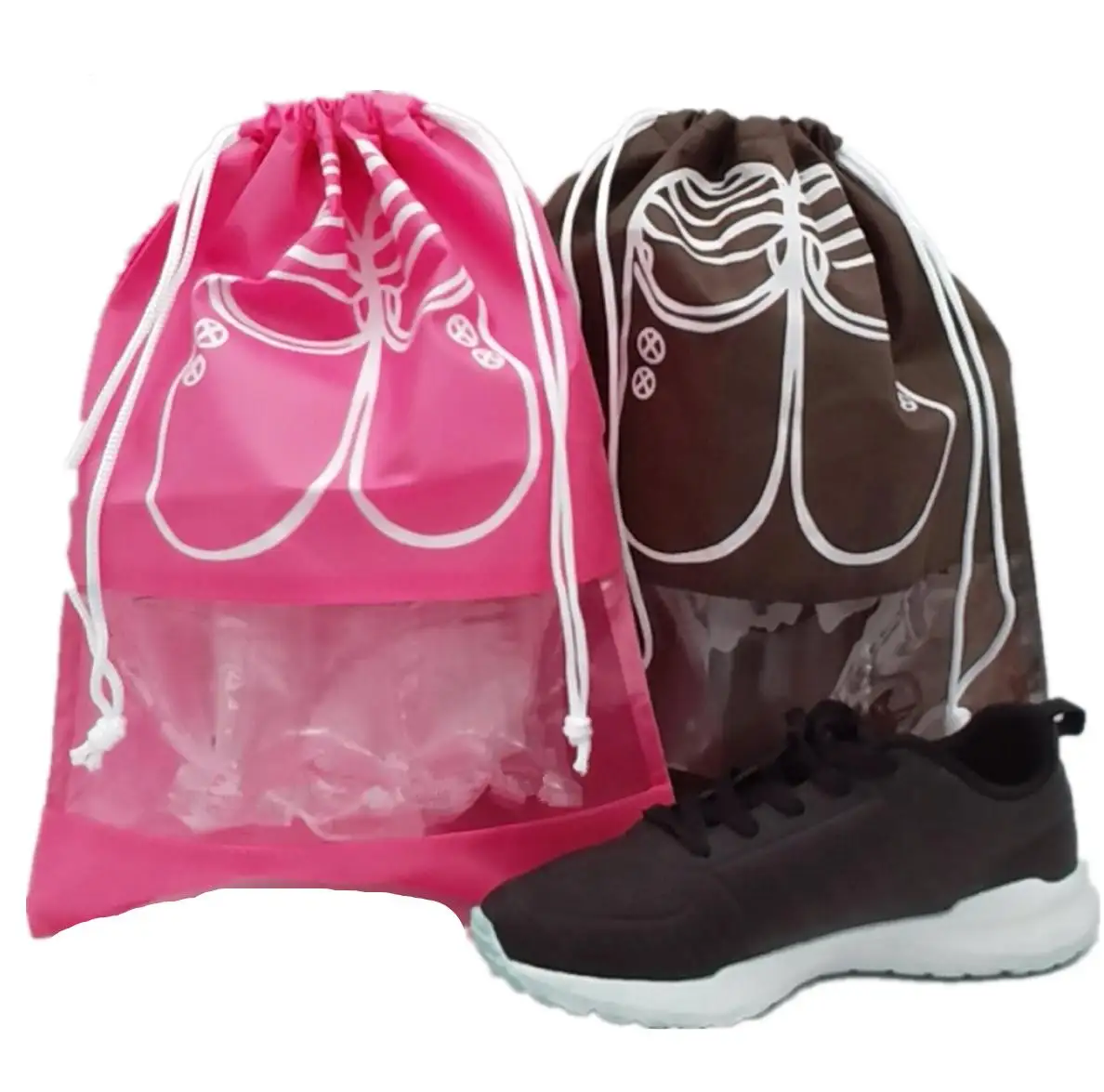 Toptan özelleştirilmiş baskılı Logo tasarımı İpli ayakkabı çantası yıkanabilir pamuk büzme ipi İpli ayakkabı çantası