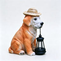 Solar-Gartenleuchte in Hundeform aus Kunstharz, Handbemalte Welpen-Statue mit Solar-Laterne, Dekorative Beleuchtung für Innen & Außen