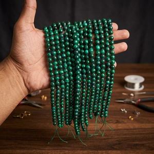 Perles rondes en malachite verte naturelle, pierres lisses pour la fabrication de bijoux, bracelets, colliers, accessoires de bricolage - Product Image 4