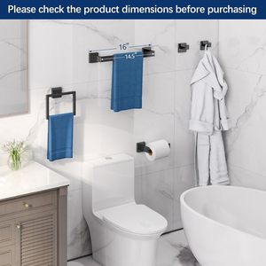 Ensemble d'accessoires de salle de bain 5 pièces 16 pouces noir à fixer au mur |   Porte-serviettes pour salle de bain, ensemble de barres porte-serviettes en acier inoxydable - Product Image 1