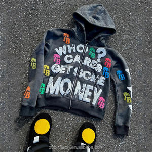 Sweats à capuche personnalisés en coton éponge français d'usine pour hommes unisexe surdimensionné poids lourd sérigraphie sweat à capuche bouffant zippé - Product Image 3