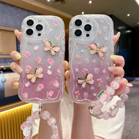 Nouvelle coque de téléphone motif papillon et fleurs pour iPhone 16 17 11 18 Pro Max, motif cluster, estivale, légère, fraîche, tendance, avec chaîne, protection intégrale