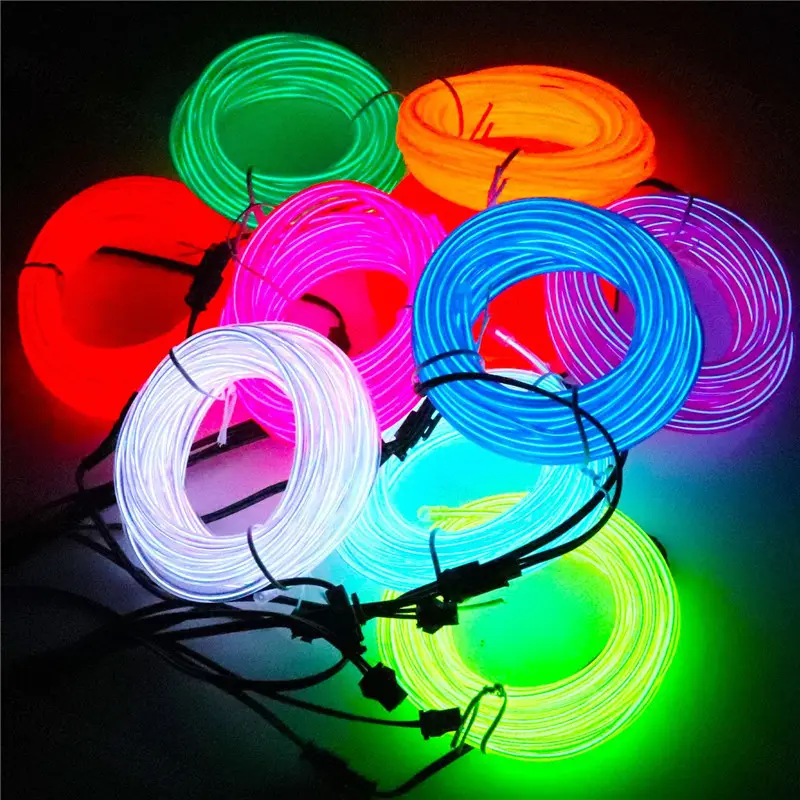 Mylulu Yiwu Custom El Draad Fabriek 3.2Mm 10 Kleuren 3-20M El Zachte Draad Met Batterij Omvormer Prestatie Jurk Led Lichtstrip