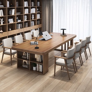 Nordic Solid Wood Long <strong>Desk</strong> With Bookshelf Simple Modern Home Office Study <strong>Desk</strong> Computer <strong>Desk</strong> - Product Image 3