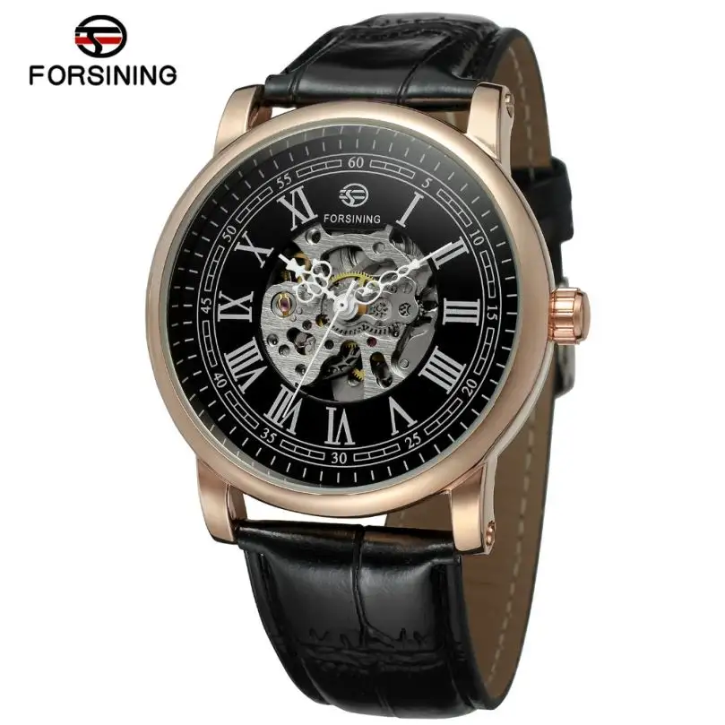FORSINING 8051 new style black boys mechanical watch max price PU leather band water resist auto all type business wrist watch