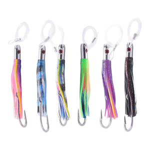 Leurres de pêche à la traîne en eau salée pré-montés de 5 pouces avec hameçon, tête en laiton chromé Bullet Jet, jupe de calamar Octopus, appât pour thon et marlin - Product Image 1