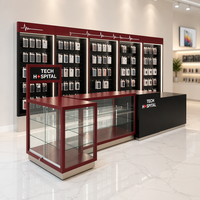 Vitrine d'exposition verrouillable pour téléphones portables et accessoires mobiles en verre trempé et bois massif avec éclairage LED