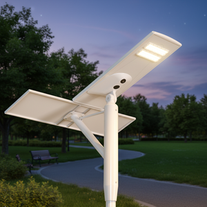 Lampadaire LED solaire extérieur double en aluminium avec caméra CCTV 2MP IP65, détecteur de mouvement, garantie 3 ans FL-YTH-KM2B-2 IP65 résistant aux intempéries - Product Image 1