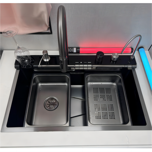 Fregadero de cascada de <span class=keywords><strong>pez</strong></span> ballena azul, pantalla Digital, panal de abeja, cuenco individual grueso de acero inoxidable 304, Mostrador de cocina para el hogar, uno - Product Image 2