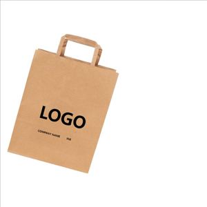 Bolsas de Papel Kraft Biodegradables Ecológicas Clásicas Impresas Personalizadas con Asas para Comida para Llevar/Almuerzo, Transporte de Alimentos para Restaurantes - Product Image 1