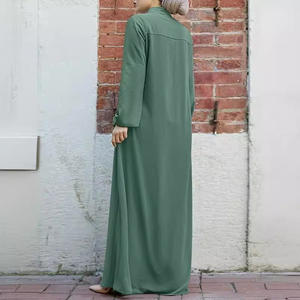 ชุดมุสลิมของผู้หญิงใหม่ชุดเดรสหรูหราทรงหลวมคอปกตั้งมีซิปกระเป๋าสไตล์อาหรับฤดูร้อนฤดูใบไม้ร่วงทำจากผ้าไหมโพลีเอสเตอร์ - Product Image 4