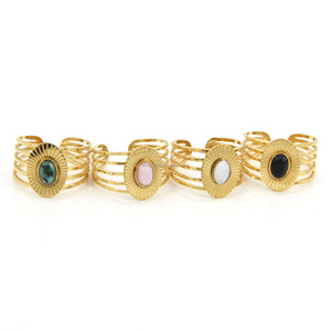 Bague gravée et <span class=keywords><strong>pierre</strong></span> ovale, bague gravée et <span class=keywords><strong>pierre</strong></span> ovale rose, bijoux en acier inoxydable - Product Image 1