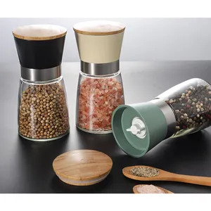 Colorful Home Table Travel Mini Wooden Manual Salt Pepper Shaker Grinder Mill Set For Spices With Stainless Ring