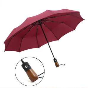 New Arrivals High Quality Automatic Rain <b>Umbrellas</b> 3 Foldable Strong <b>Windproof</b> Travel <b>Umbrella</b> With Wooden Handle - Product Image 5