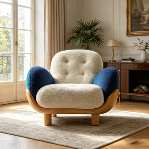 Sillón de Estilo Nórdico con Tapizado de Tela Tipo Peluche y Estructura de Madera Maciza, Sillón Acolchado con Brazos Tapizados para Sala de Estar o Dormitorio - Product Image 5