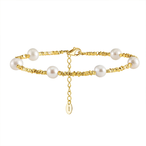 Nuovo Bracciale in Argento Sterling S925 Placcato Oro 14K con Perle Barocche Naturali d'Acqua Dolce e Stella d'Oro Spezzata, Regalo per Donne - Product Image 6