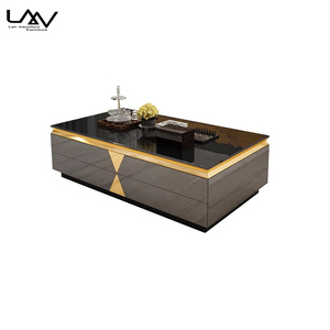 Phong cách Bắc Âu sang trọng TV đứng và Bàn cà phê đặt phòng khách sạn màu đen Kính hàng đầu Bàn cà phê với ngăn kéo đồ nội thất - Product Image 6