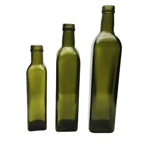 Carré vert foncé bouteilles d'huile d'olive 1 litre